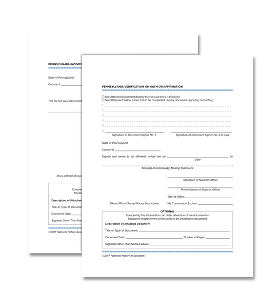 PA Acknowledgment and Verification on Oath or Affirmation Certificate Bundle