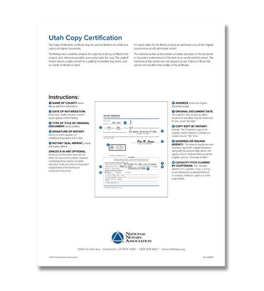 Utah Copy Certification 