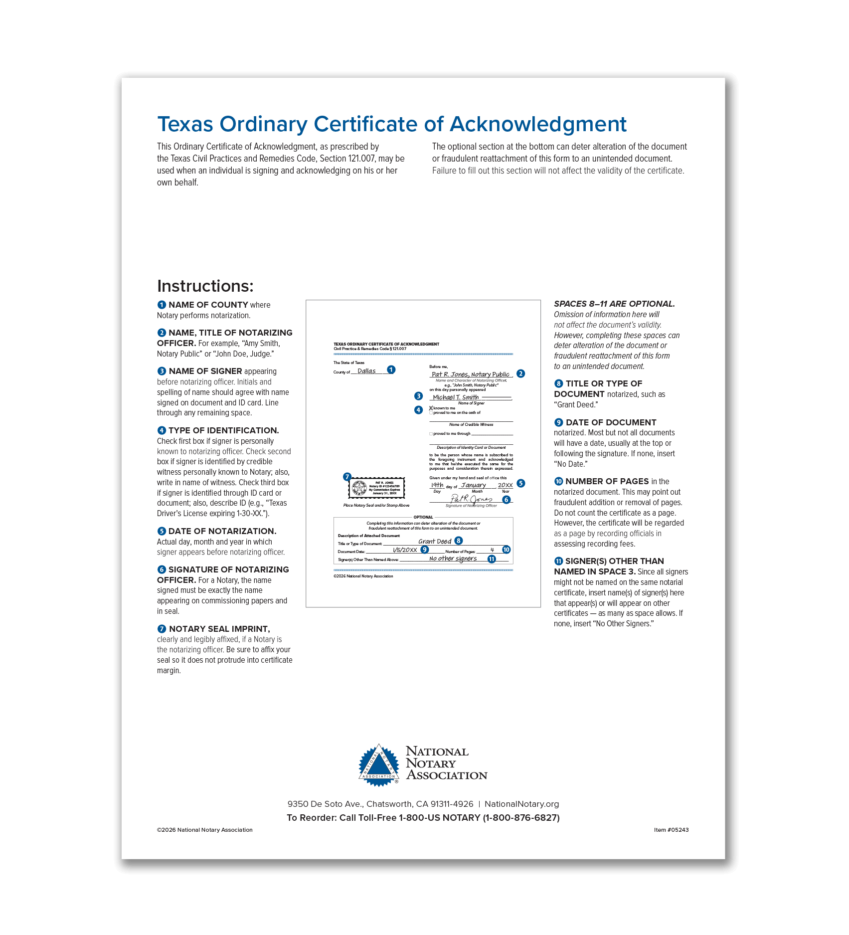 Texas Ordinary Certificate of Acknowledgment
