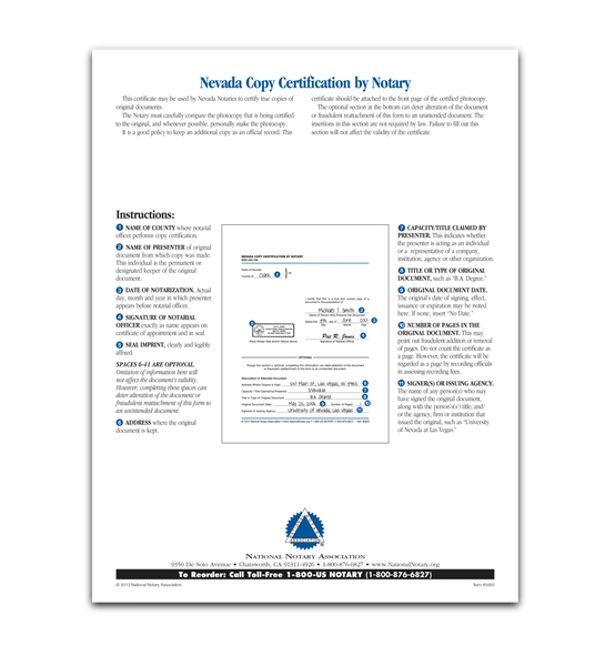 Nevada Copy Certification by Notary