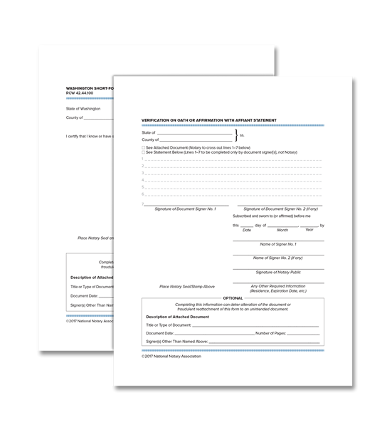 Washington Acknowledgment and Verification on Oath or Affirmation Certificate Bundle