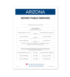 Arizona Fee Schedule & Frame