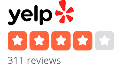 Yelp logo, four stars, 311 reviews