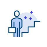 Illustration of a person walking up stairs representing growth or career advancement.