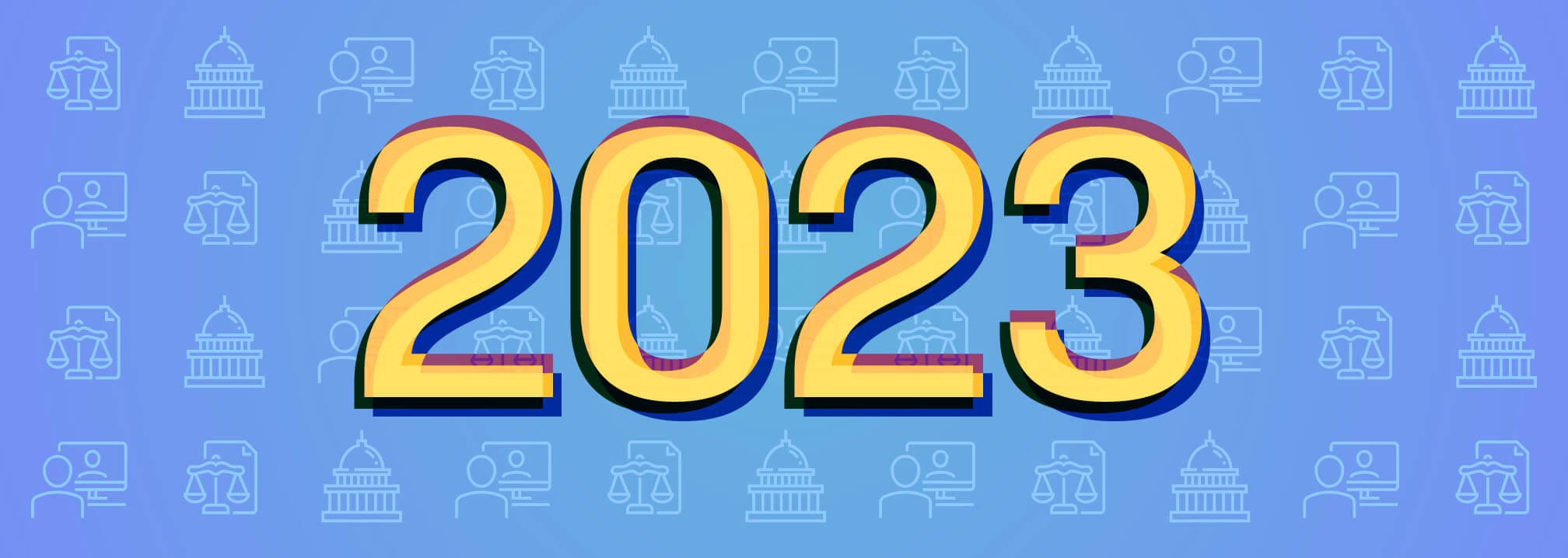 2023 in large letters over a pattern of legislative iconography