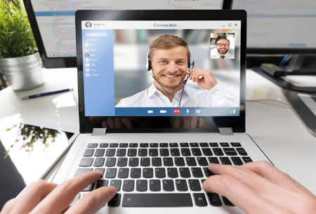 Computer screen showing a video call for remote online notarization