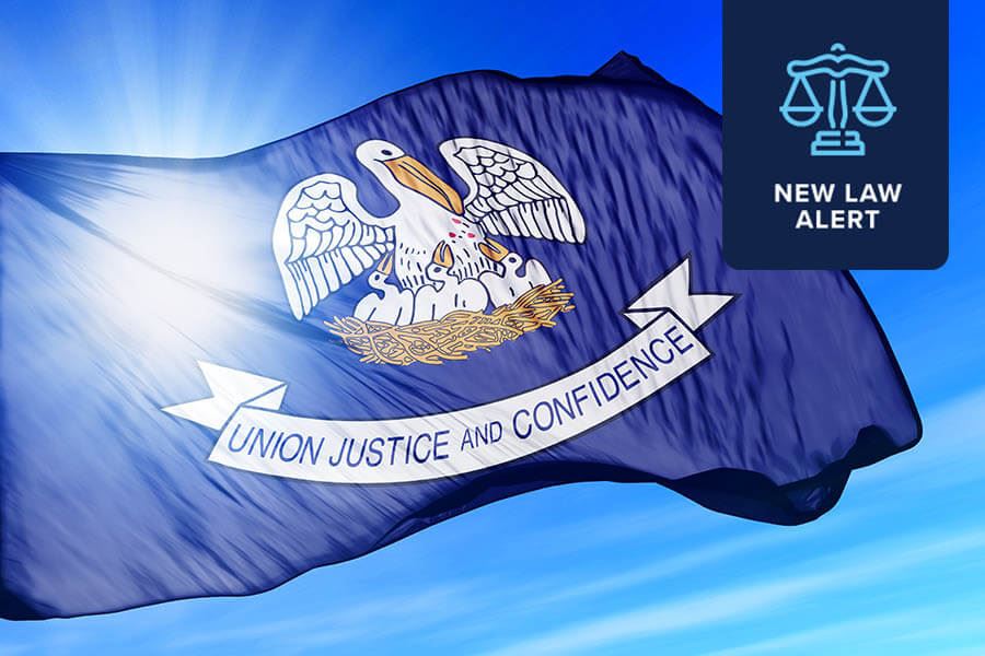 Louisiana state flag flying with New Law Alert tab