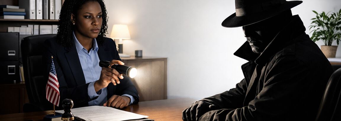 A notary shines a light on a shadowy client.