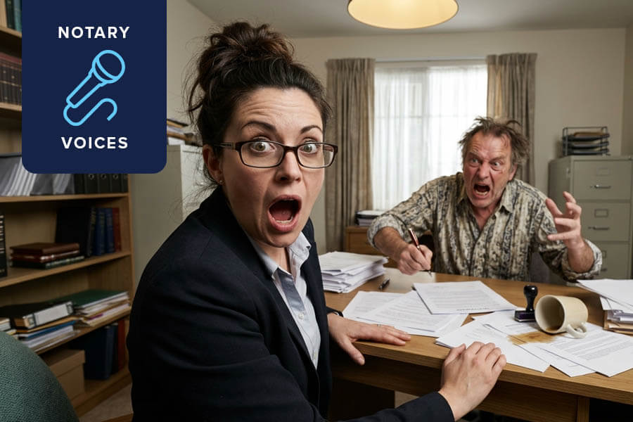 A notary reacting to a signing going sideways