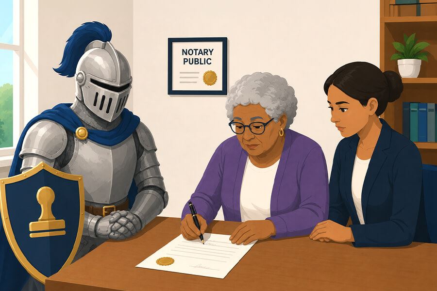 A notary protects a vulnerable signer during an appointment