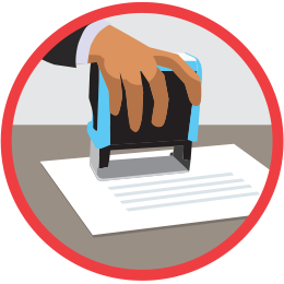 Illustration of a hand using Notary seal