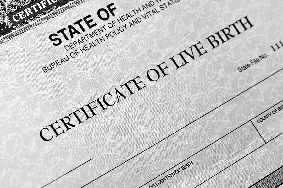 Certificate of live birth document.