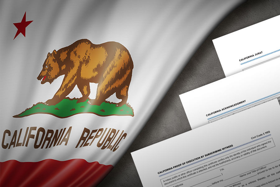 A California flag with three documents