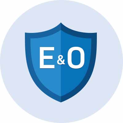 Blue shield with letters E and O in the center