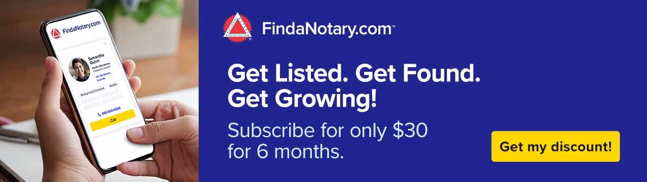 Desktop banner ad for FindaNotary.com subscription version 2