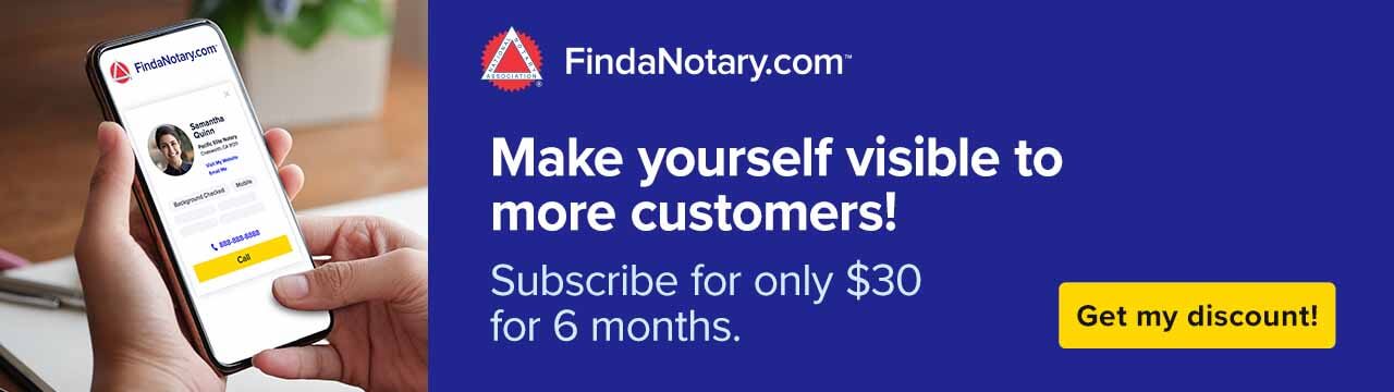 Desktop banner ad for FindaNotary.com subscription