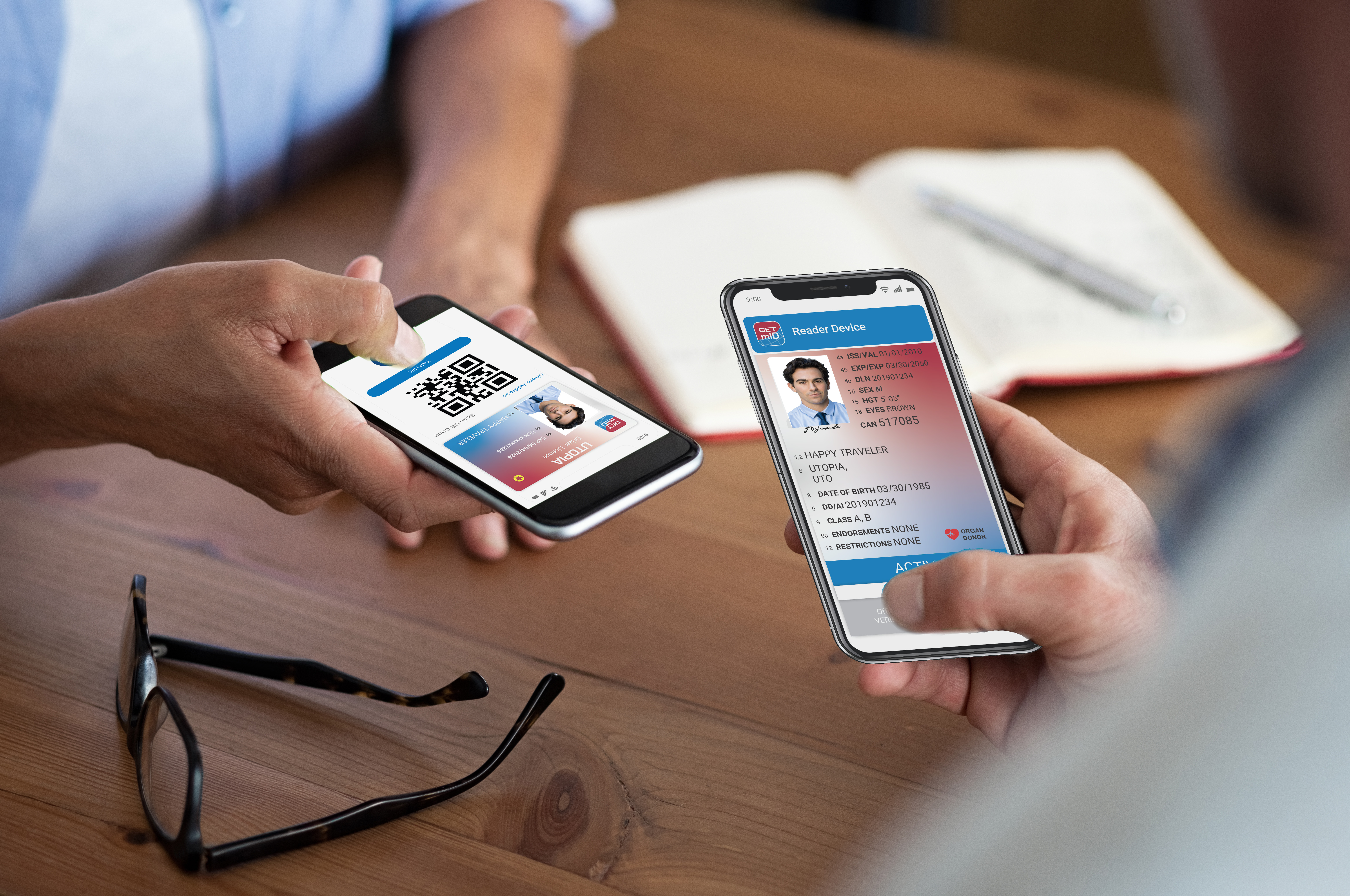Hands on mobile phones verifying ID