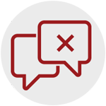 Icon of two overlapping speech bubbles with an X or close symbol inside.