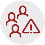 Icon showing three simplified human figures next to a warning triangle symbol.