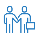 Blue icon of two people shaking hands