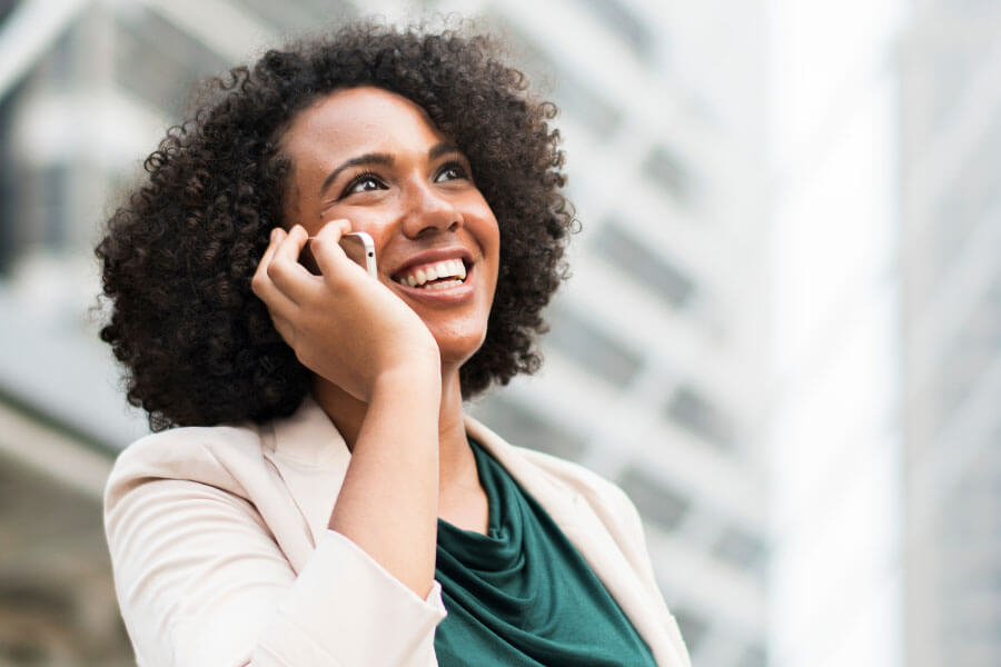 A female talking on a phone