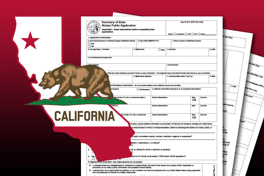 California symbol with new Notary application form