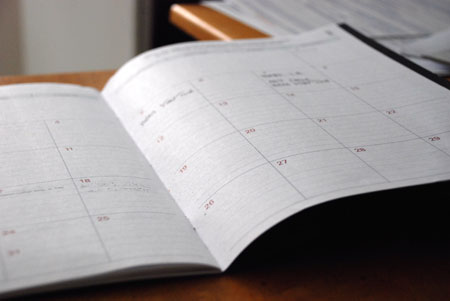 Open calendar book on a desk