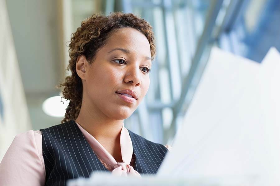 A person looking at a document