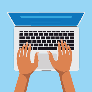 Animation of hands typing on laptop