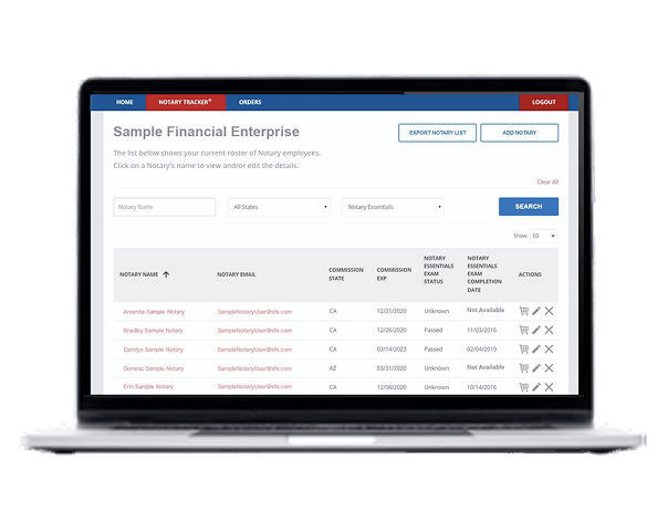 Notary Tracker management dashboard