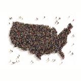 illustration of us map made with people