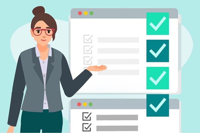 Illustration of a Notary presenting a completed checklist.