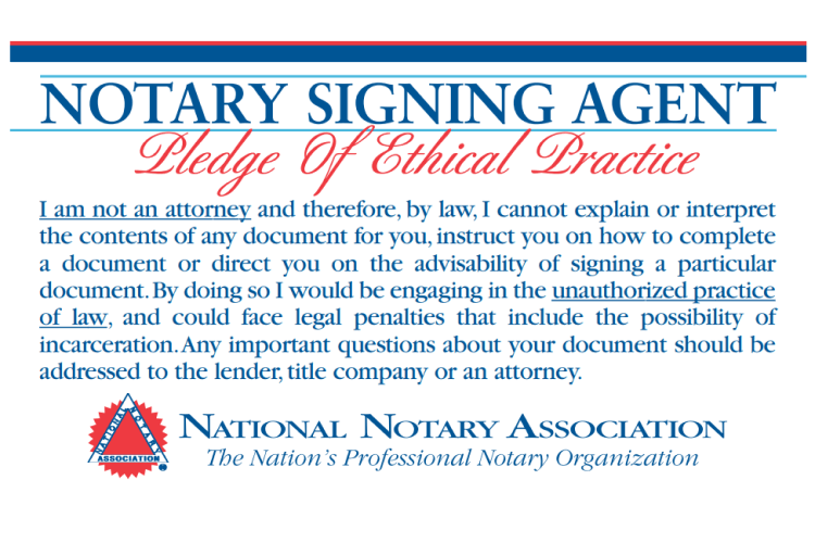 Notary Signing Agent Pledge Card