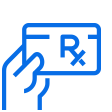icon of a hand holding a prescription card with the letters RX