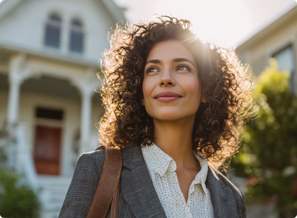 a female NNA Certified Signing Agent outside of a house