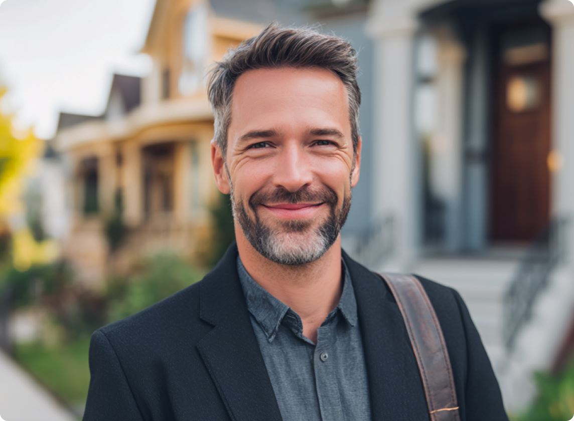 a male NNA Certified Signing Agent outside of a house