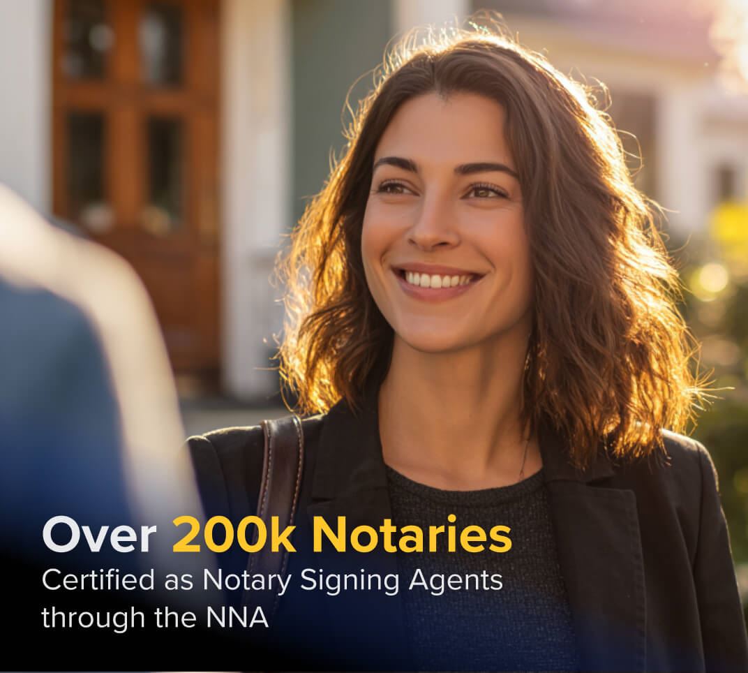 a female NNA Certified Signing Agent outside of a house