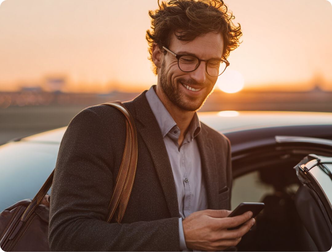 male Notary looking at a phone