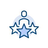 Illustration of a person with stars representing expertise, quality, or achievement.