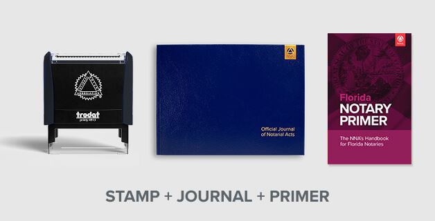 a notary stamp, journal and Florida primer